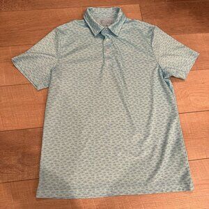 CLUB ROOM BLUE MENS FISH SHORT SLEEVE POLO GOLF DRI FIT  SMALL SHIRT